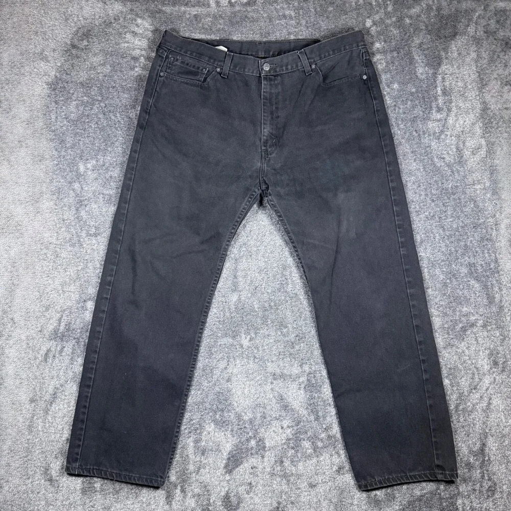 Levis 505 Regular Fit Straight Leg Black Denim Jeans Mens 42x32 100% Cotton